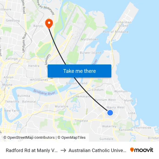 Radford Rd at Manly Vista to Australian Catholic University map