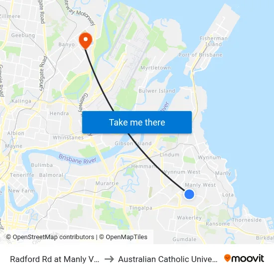 Radford Rd at Manly Vista to Australian Catholic University map