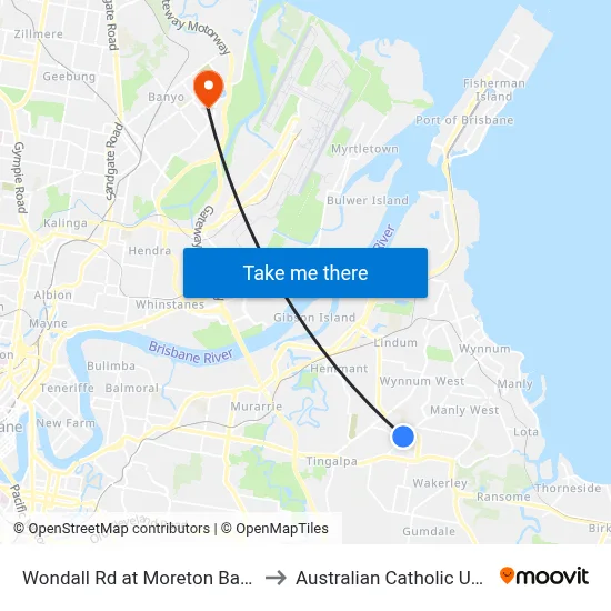 Wondall Rd at Moreton Bay College to Australian Catholic University map