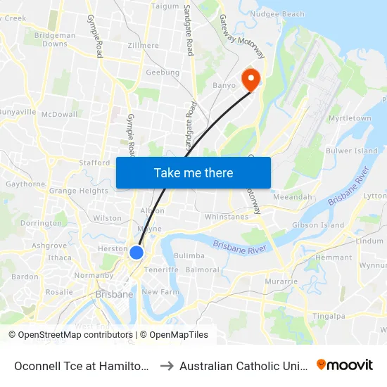 Oconnell Tce at Hamilton Place to Australian Catholic University map