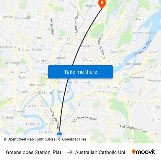 Greenslopes Station, Platform 1 to Australian Catholic University map