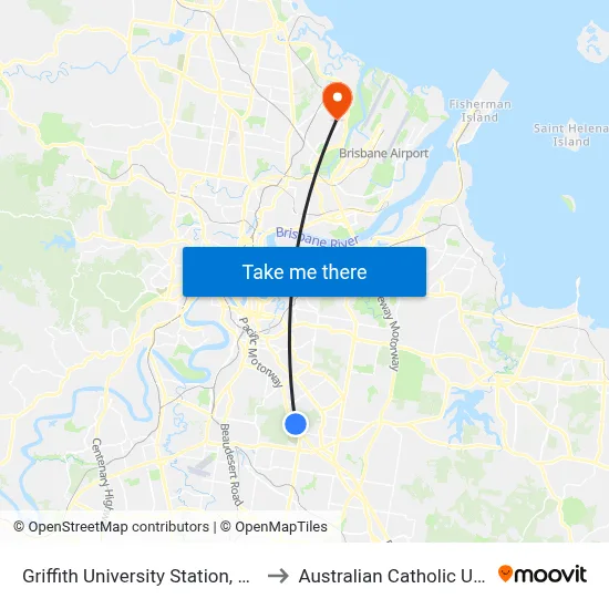 Griffith University Station, Platform 1 to Australian Catholic University map