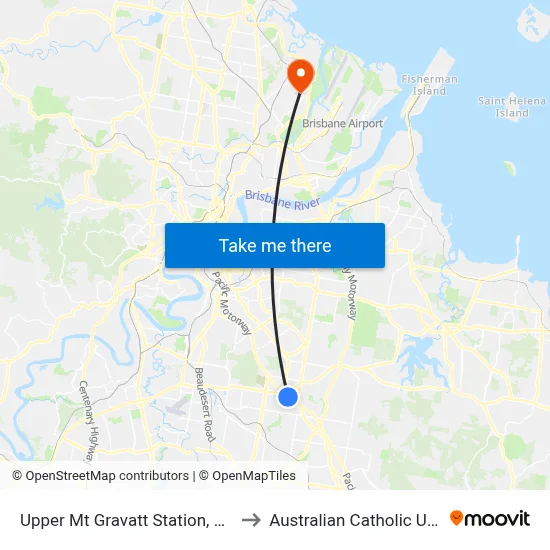 Upper Mt Gravatt Station, Platform 2 to Australian Catholic University map