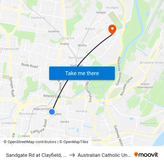 Sandgate Rd at Clayfield, Stop 27 to Australian Catholic University map