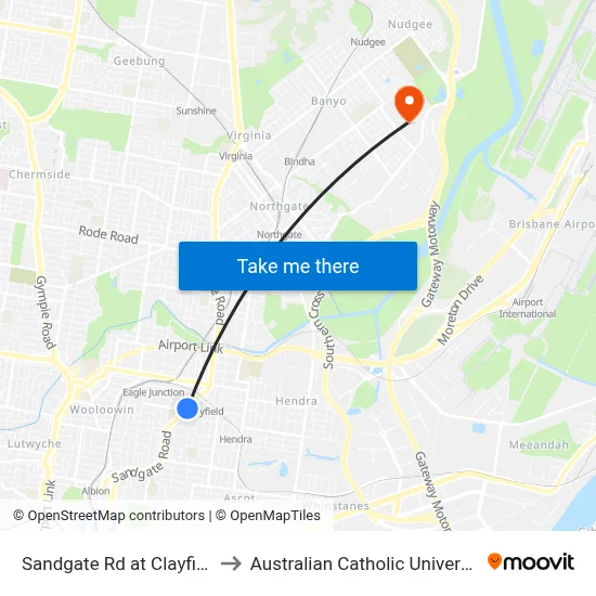 Sandgate Rd at Clayfield to Australian Catholic University map