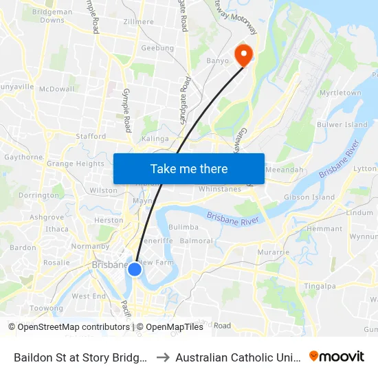 Baildon St at Story Bridge Hotel to Australian Catholic University map