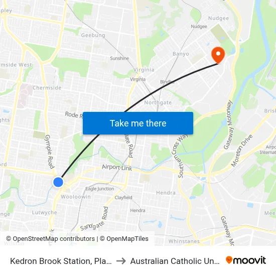 Kedron Brook Station, Platform 2 to Australian Catholic University map