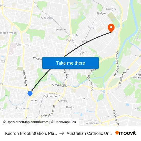 Kedron Brook Station, Platform 1 to Australian Catholic University map