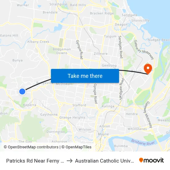 Patricks Rd Near Ferny Way to Australian Catholic University map
