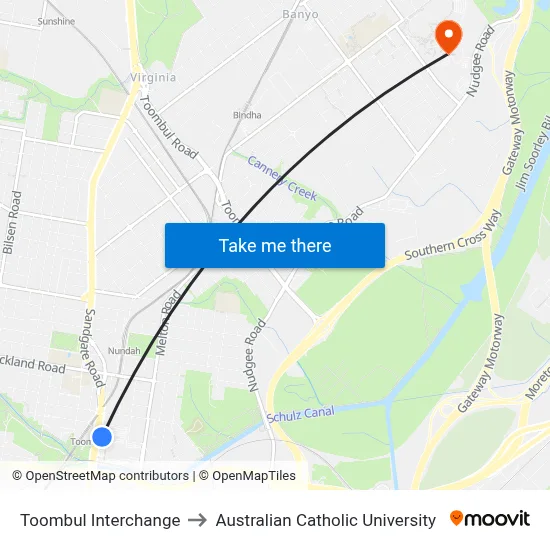Toombul Interchange to Australian Catholic University map