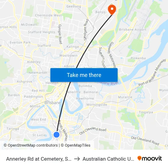 Annerley Rd at Cemetery, Stop 18/12 to Australian Catholic University map
