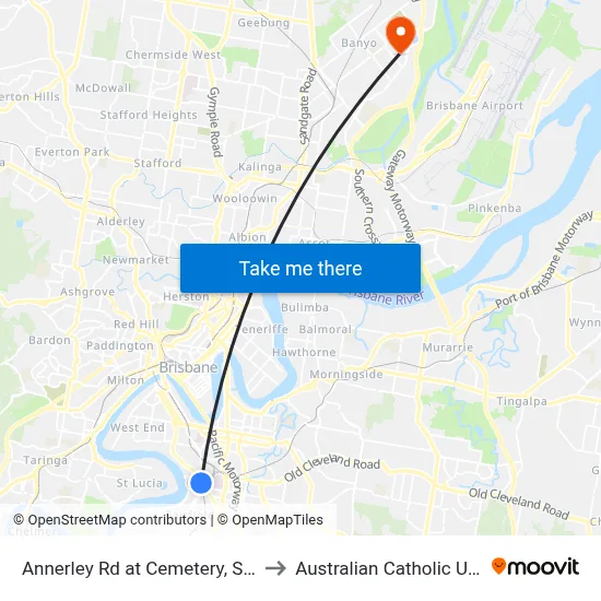 Annerley Rd at Cemetery, Stop 13/18 to Australian Catholic University map