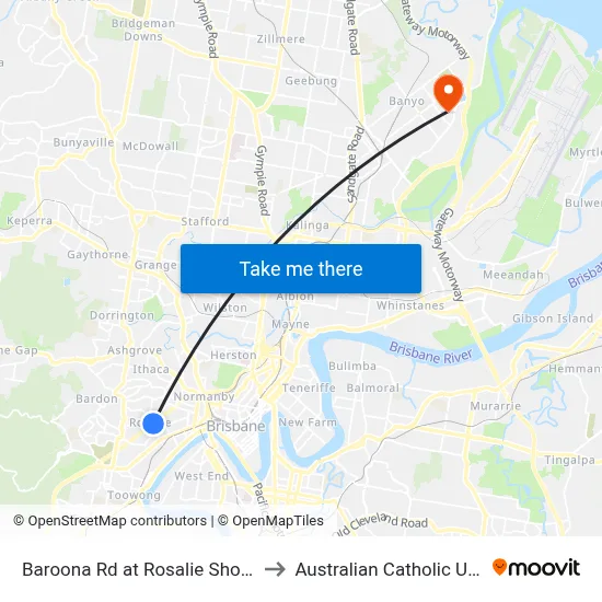 Baroona Rd at Rosalie Shops, Stop 9 to Australian Catholic University map