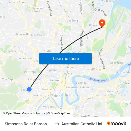 Simpsons Rd at Bardon, Stop 16 to Australian Catholic University map