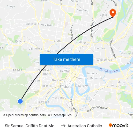 Sir Samuel Griffith Dr at Mount Coot-Tha to Australian Catholic University map