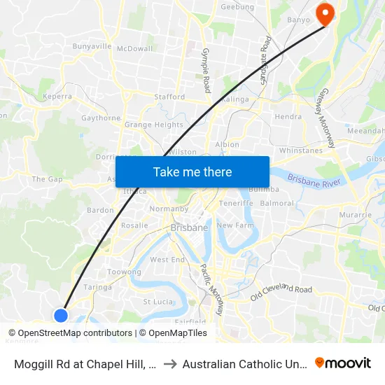 Moggill Rd at Chapel Hill, Stop 28 to Australian Catholic University map