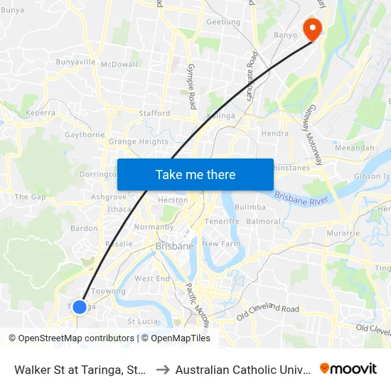 Walker St at Taringa, Stop 19 to Australian Catholic University map