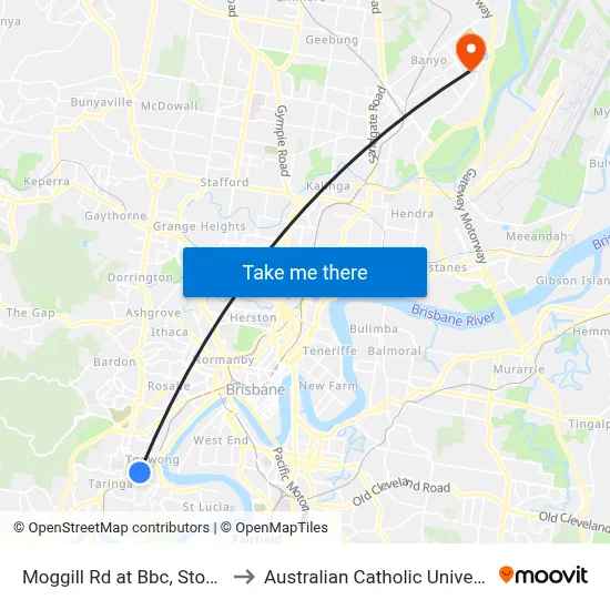 Moggill Rd at Bbc, Stop 16 to Australian Catholic University map