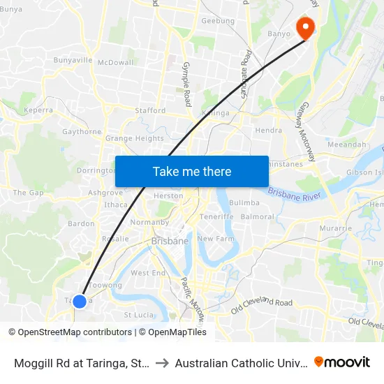 Moggill Rd at Taringa, Stop 19 to Australian Catholic University map