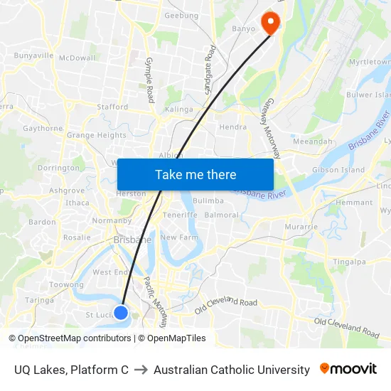 UQ Lakes, Platform C to Australian Catholic University map