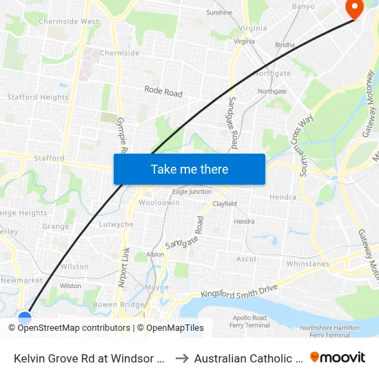 Kelvin Grove Rd at Windsor Road, Stop 16 to Australian Catholic University map