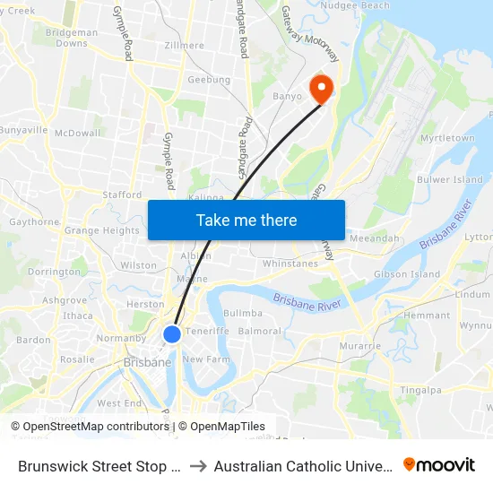 Brunswick Street Stop 211 to Australian Catholic University map
