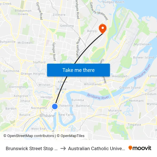 Brunswick Street Stop 212 to Australian Catholic University map