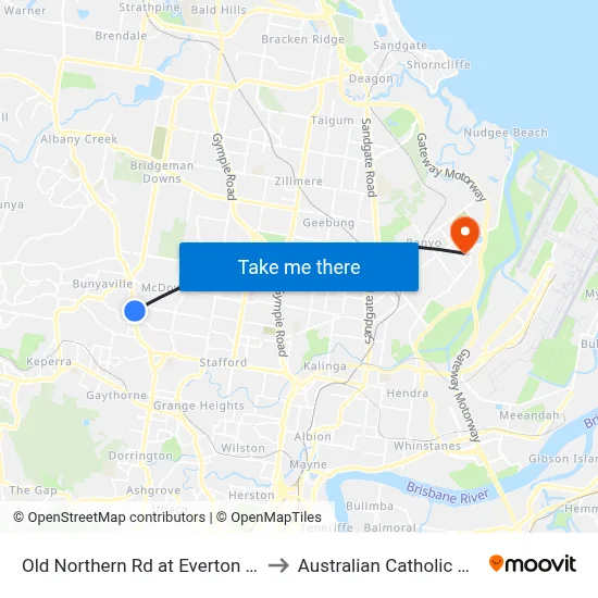Old Northern Rd at Everton Park North to Australian Catholic University map