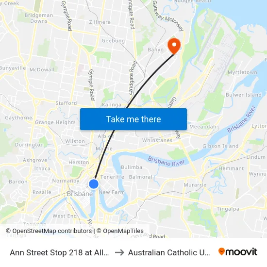 Ann Street Stop 218 at All Hallows to Australian Catholic University map