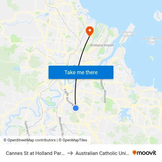 Cannes St at Holland Park West to Australian Catholic University map