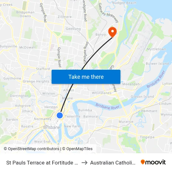 St Pauls Terrace at Fortitude Valley Stop 232 to Australian Catholic University map