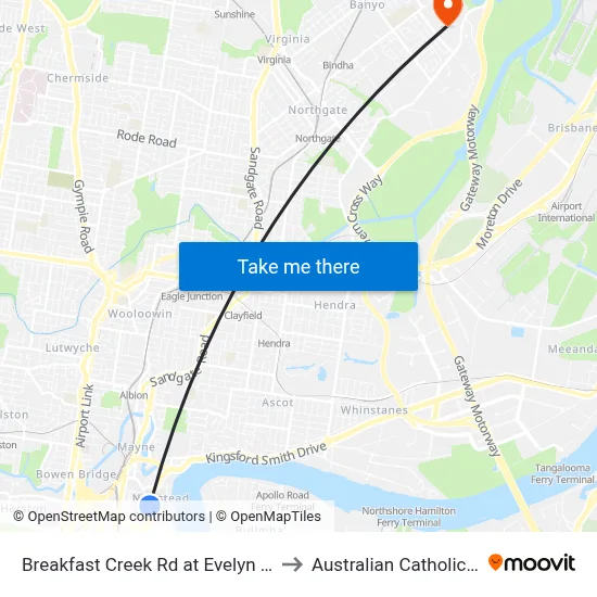 Breakfast Creek Rd at Evelyn Street, Stop 10 to Australian Catholic University map