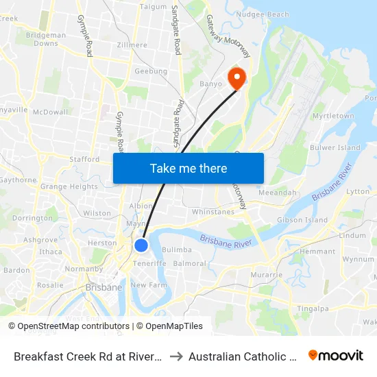Breakfast Creek Rd at Riverpark Stop 9 to Australian Catholic University map