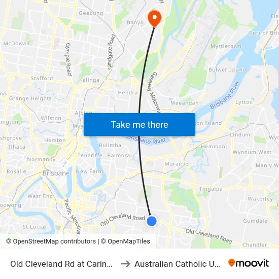 Old Cleveland Rd at Carina Stop 35 to Australian Catholic University map