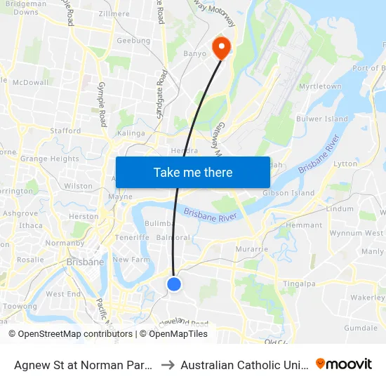 Agnew St at Norman Park North to Australian Catholic University map