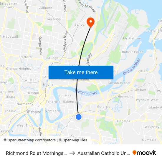 Richmond Rd at Morningside East to Australian Catholic University map