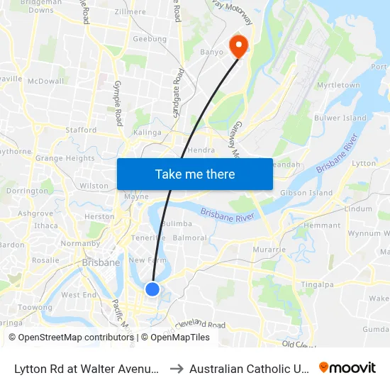 Lytton Rd at Walter Avenue, Stop 16 to Australian Catholic University map