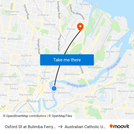 Oxford St at Bulimba Ferry, Stop 33 to Australian Catholic University map