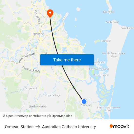 Ormeau Station to Australian Catholic University map