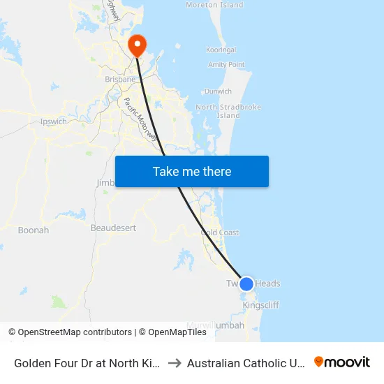 Golden Four Dr at North Kirra Beach to Australian Catholic University map