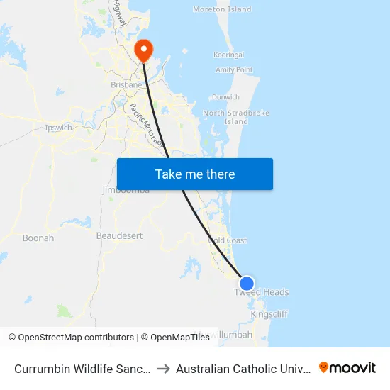 Currumbin Wildlife Sanctuary to Australian Catholic University map