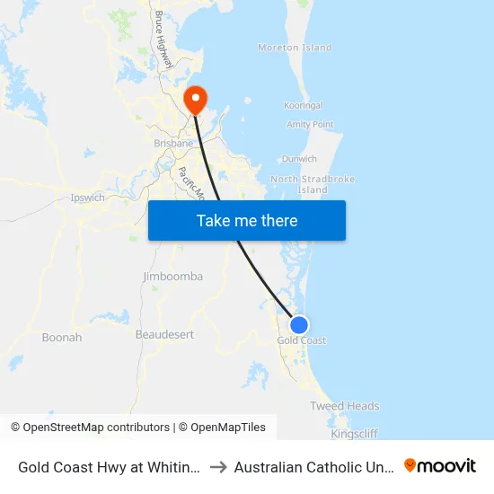 Gold Coast Hwy at Whiting Street to Australian Catholic University map