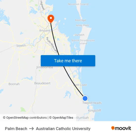 Palm Beach to Australian Catholic University map