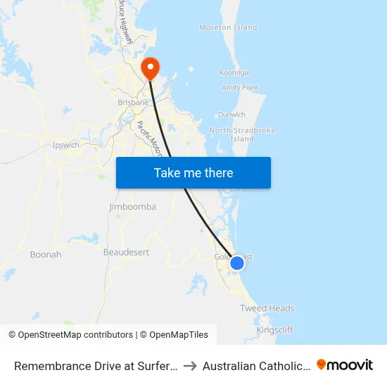 Remembrance Drive at Surfers Paradise Bvd to Australian Catholic University map