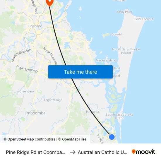 Pine Ridge Rd at Coombabah Road to Australian Catholic University map