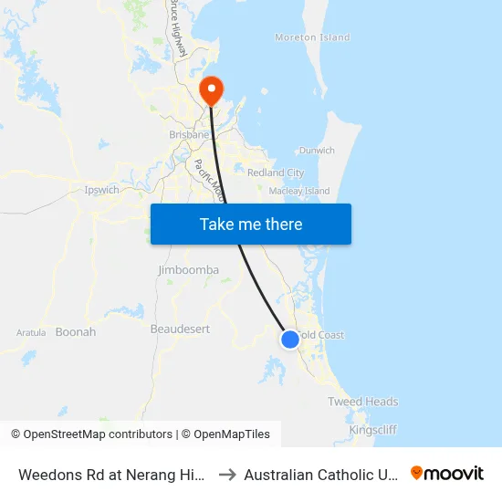 Weedons Rd at Nerang High School to Australian Catholic University map