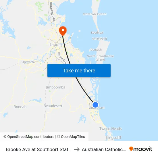 Brooke Ave at Southport State High School to Australian Catholic University map