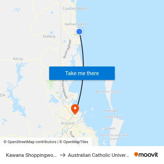 Kawana Shoppingworld to Australian Catholic University map