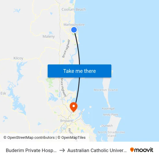 Buderim Private Hospital to Australian Catholic University map