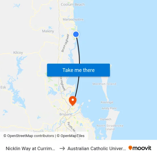 Nicklin Way at Currimundi to Australian Catholic University map